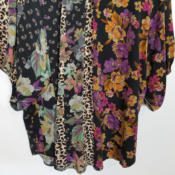 Johnny Was Womens Isolah Button Up Silk Blouse Sz XL Mixed Print Short Sleeve - Picture 6 of 8